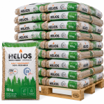 HELIOS pellets de madeira – 65 sacos de 15 kg – palete 975 kg – 100 % madeira de coníferas – ENplus A1 & DINplus