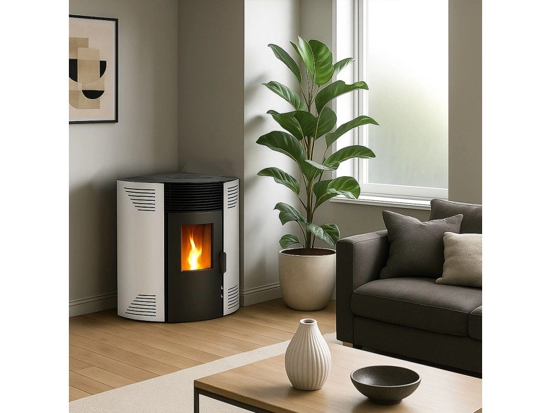 Sannover Iseos salamandra a pellets de canto 12,2 kW branca
