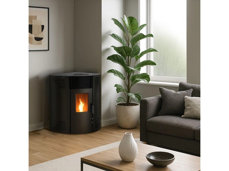 Sannover Iseos salamandra a pellets de canto 12,2 kW preta