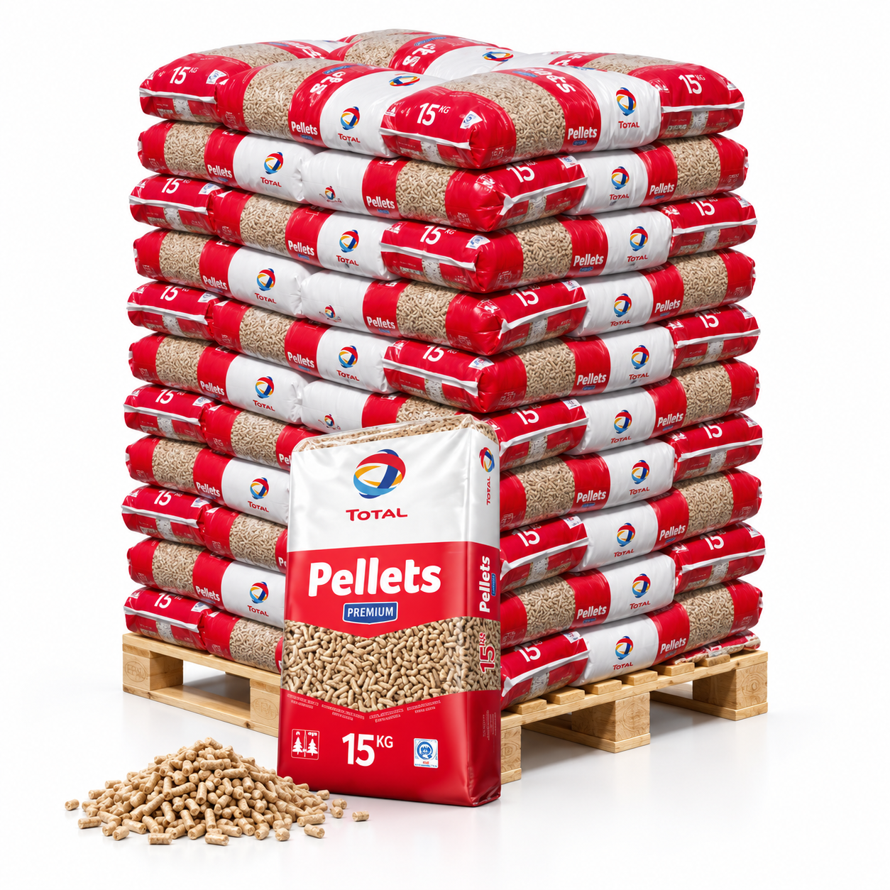 TotalEnergies Premium pellets de madeira – 66 sacos de 15 kg – palete 990 kg – DINplus