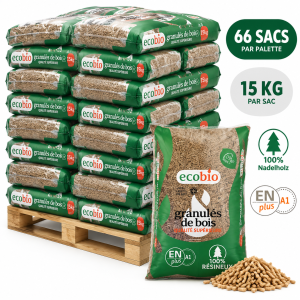 ECOBIO pellets de madeira – 66 sacos de 15 kg – palete 990 kg – 100 % madeira de coníferas