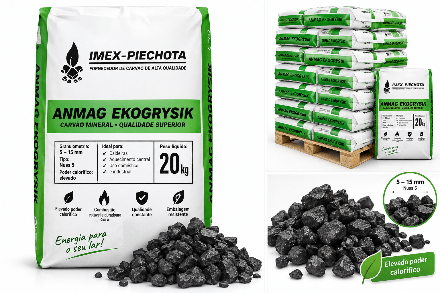 Carvão mineral 5–15 mm – 50 × 20 kg – Nuss 5