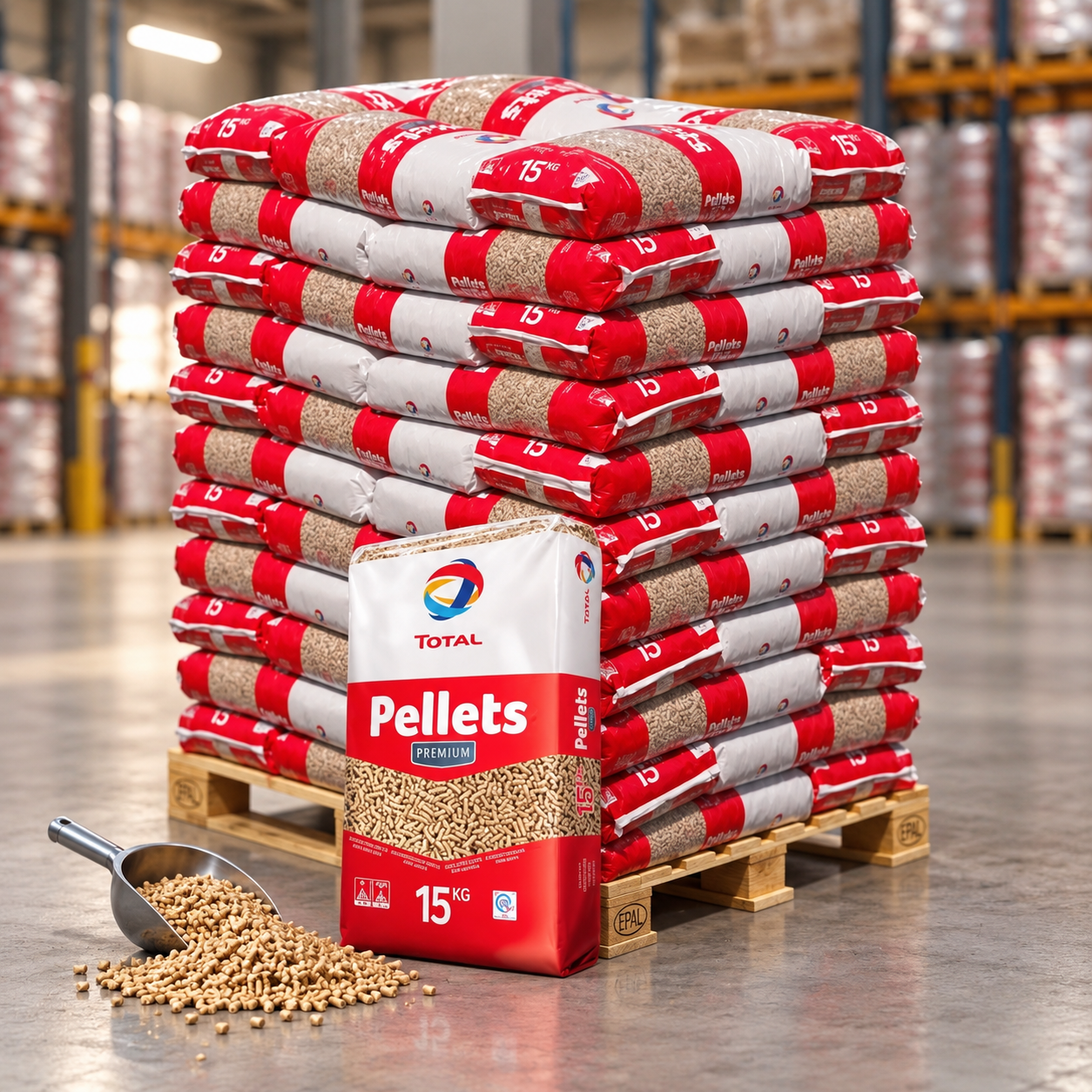 TotalEnergies Premium pellets de madeira – 66 sacos de 15 kg – palete 990 kg – DINplus