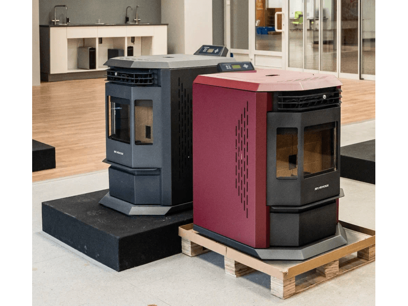 SCHENGER HLP3602 salamandra a pellets vermelha 9,3 kW A++ totalmente automática Wi-Fi + ECO + TIMER