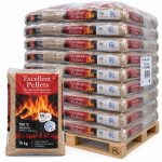 Pellet Excellent pellets de madeira – 65 sacos de 15 kg – palete 975 kg – 100 % madeira de coníferas – ENplus A1 & DINplus