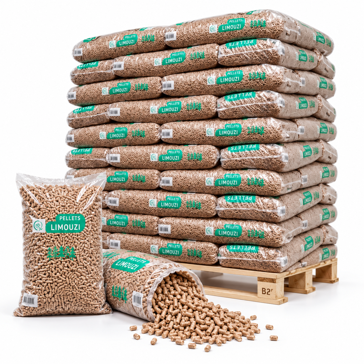 Limouzi pellets de madeira – 66 sacos de 15 kg – palete 990 kg – 100 % madeira de coníferas – DINplus & PEFC