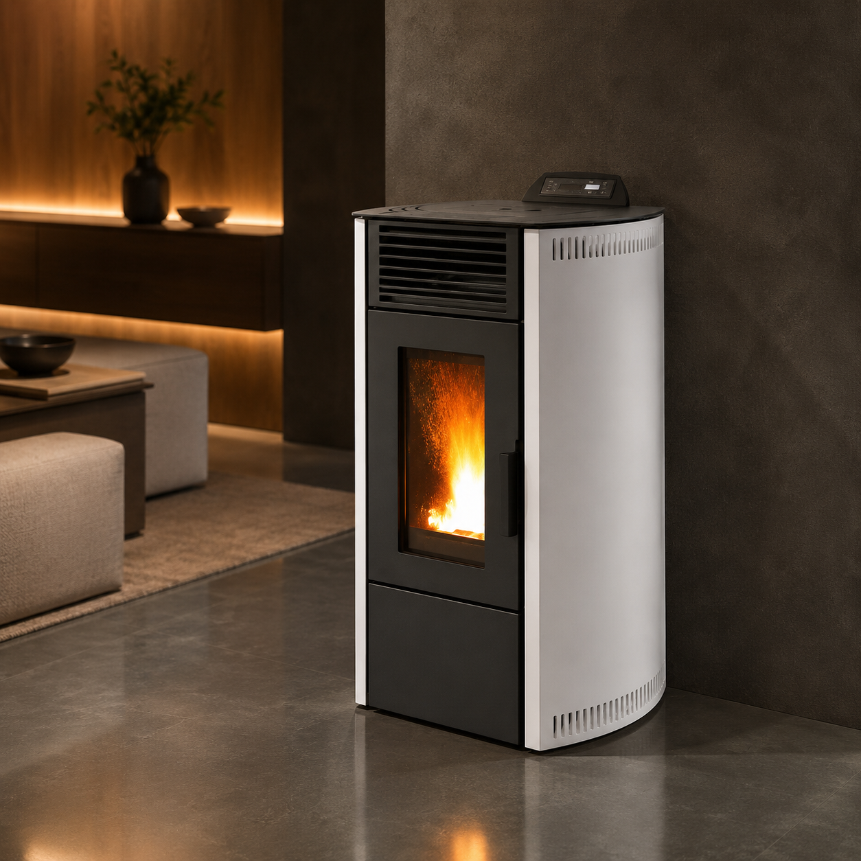 Rowi salamandra a pellets em aço branca 8,7 kW