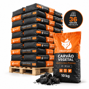Carvão vegetal 20–80 mm – 36 × 10 kg – madeira dura Premium