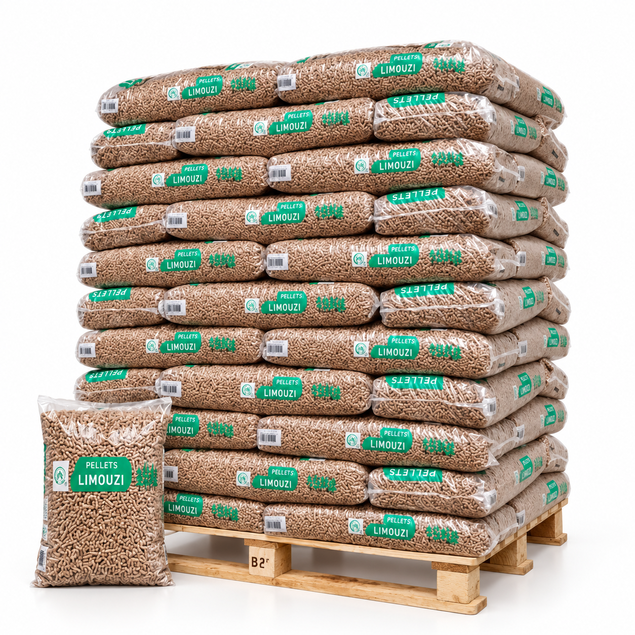 Limouzi pellets de madeira – 66 sacos de 15 kg – palete 990 kg – 100 % madeira de coníferas – DINplus & PEFC