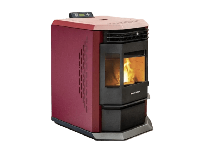 SCHENGER HLP3602 salamandra a pellets vermelha 9,3 kW A++ totalmente automática Wi-Fi + ECO + TIMER
