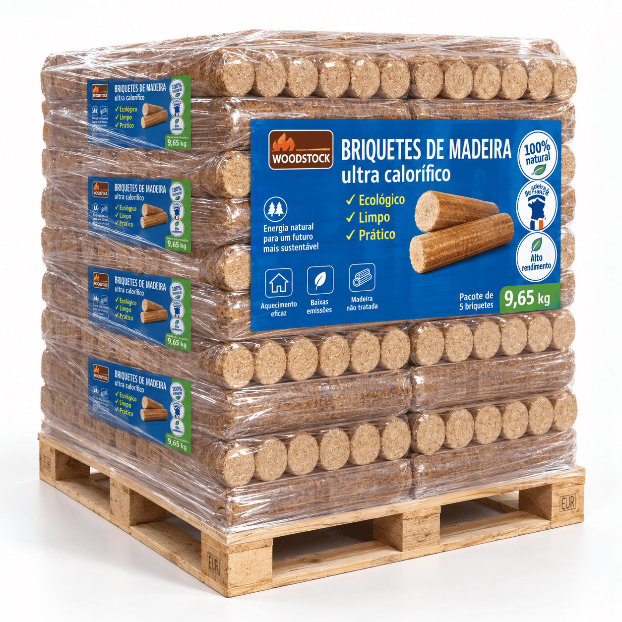 WOODSTOCK briquetes de aquecimento – 104 sacos – madeira de coníferas – poder calorífico 4.800 kWh/t