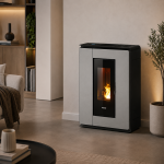 Freepoint Arco salamandra a pellets em aço cinzento-titânio 7 kW com controlo automático