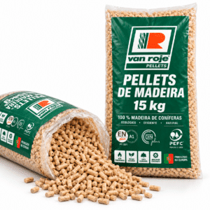 Van Roje pellets de madeira – 65 sacos de 15 kg – palete 975 kg – 100 % madeira de coníferas – ENplus A1, DINplus & PEFC