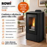 Rowi salamandra a pellets em aço preta 5 kW