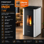 Freepoint Indi salamandra a pellets em aço branca 7 kW com controlo automático