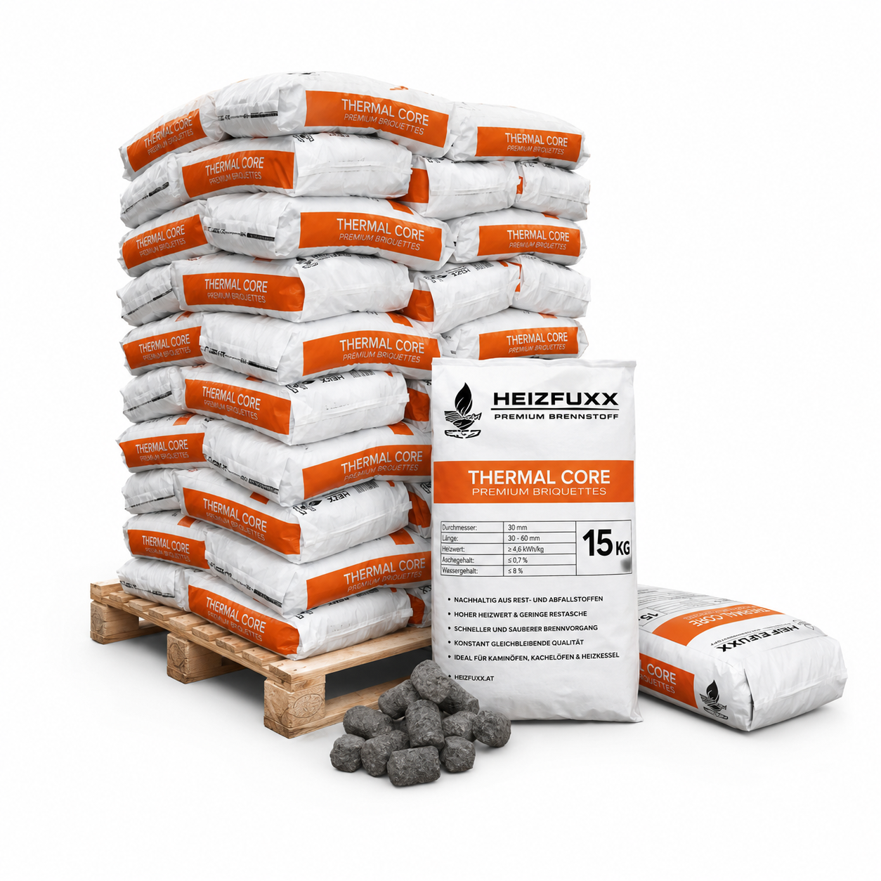 Heizfuxx BBQ briquetes de madeira de faia – 36 embalagens de 18 kg – palete 648 kg