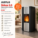 Justus Sirkos 2.0 salamandra a pellets em aço preta 6 kW com controlo automático