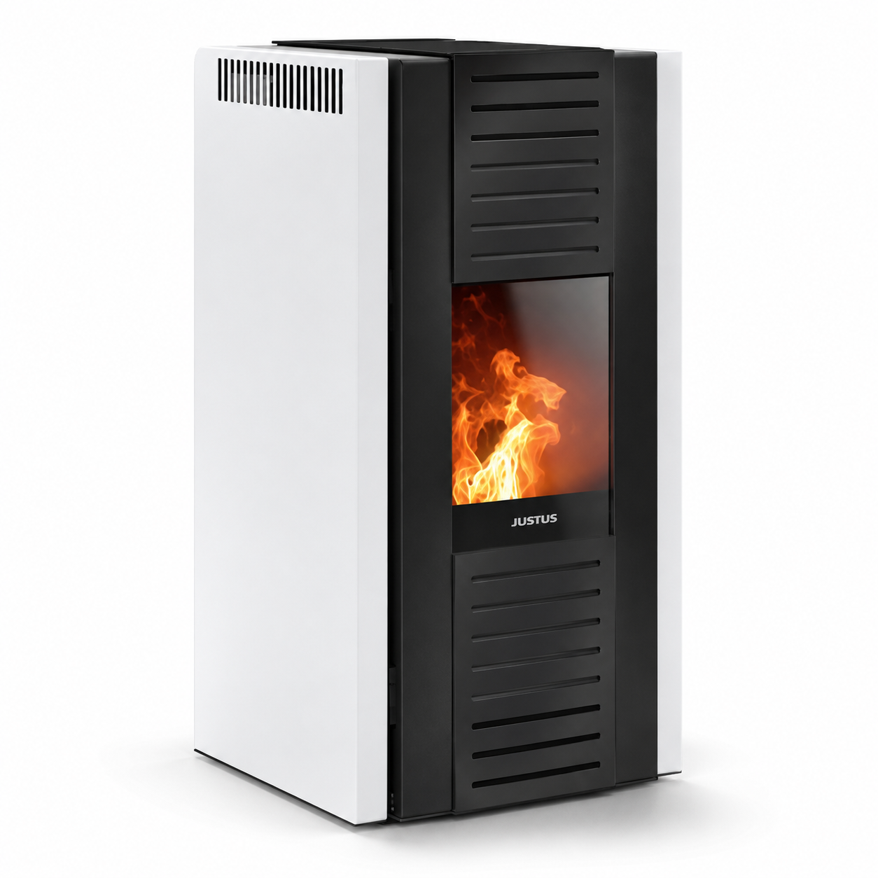 Justus Sirkos 2.0 salamandra a pellets em aço branco-seda 6 kW com controlo automático