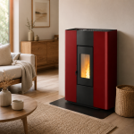 Freepoint Roxy Stand salamandra a pellets em aço Bordeaux 7 kW