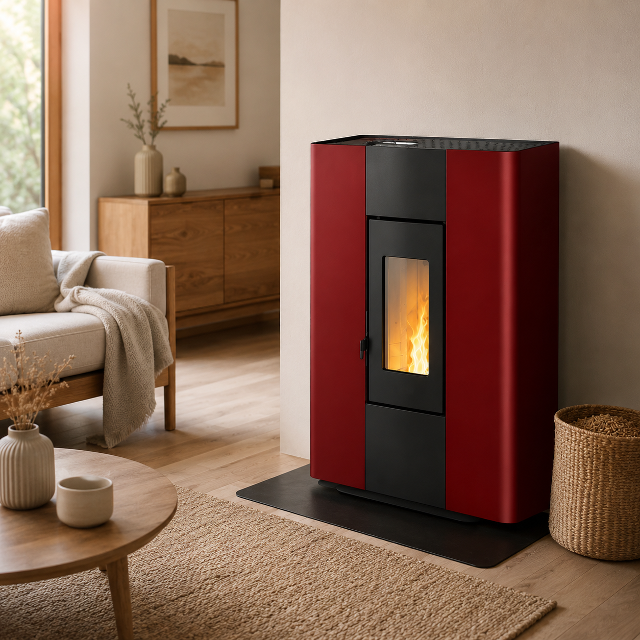 Freepoint Roxy Stand salamandra a pellets em aço Bordeaux 7 kW