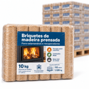 Briquetes de madeira prensada – 112 sacos (1.120 kg) – para salamandras e recuperadores