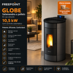 Freepoint Globe salamandra a pellets em aço antracite 10,5 kW com controlo automático