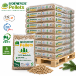 Bio Energie pellets de madeira – 66 sacos de 15 kg – palete 990 kg – 100 % madeira de coníferas – ENplus A1, DINplus & PEFC