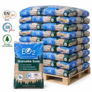 EO2 pellets de madeira – 66 sacos de 15 kg – palete 990 kg