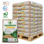 Bio Energie pellets de madeira – 66 sacos de 15 kg – palete 990 kg – 100 % madeira de coníferas – ENplus A1, DINplus & PEFC