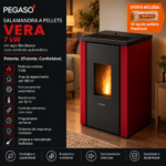 PEGASO Vera salamandra a pellets em aço Bordeaux 7 kW com controlo automático