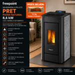 Freepoint Pret salamandra a pellets em pedra natural 8,6 kW com controlo automático