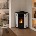 Sannover Iseos salamandra a pellets de canto 12,2 kW branca