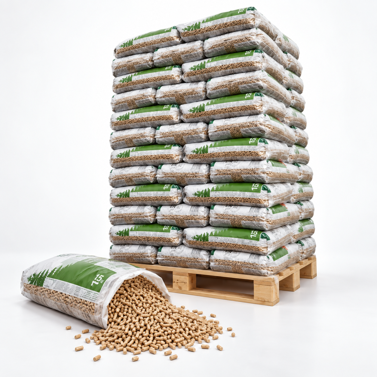 Pyrénées pellets de madeira – 65 sacos de 15 kg – palete 975 kg – 100 % madeira de coníferas – DINplus