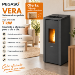 PEGASO Salamandra a pellets Vera em aço antracite 7 kW com controlo automático