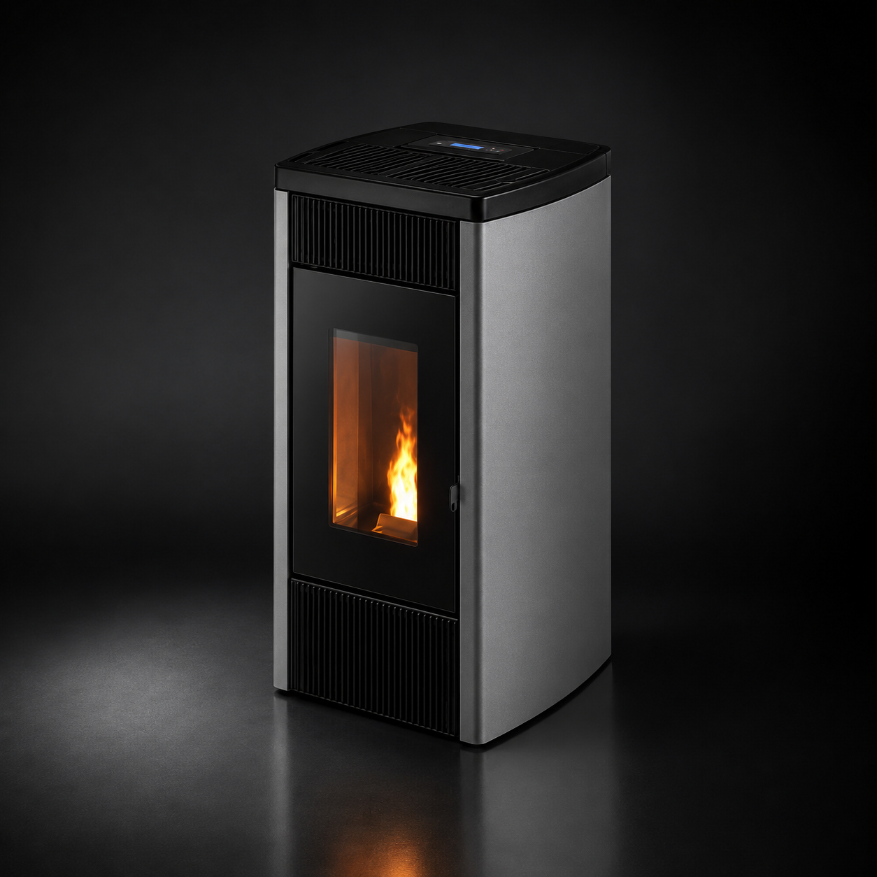 Freepoint Duke salamandra a pellets em aço prateada 14 kW com controlo automático