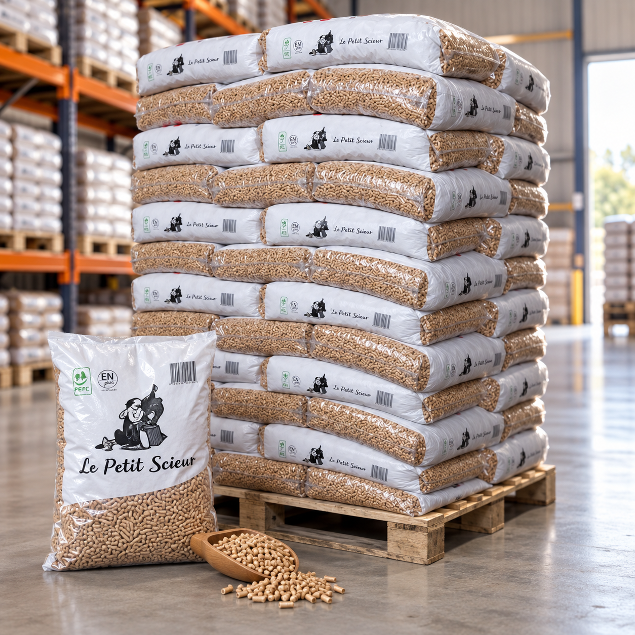 Le Petit Scieur pellets de madeira – 65 sacos de 15 kg – palete 975 kg – 100 % madeira de coníferas – DINplus & PEFC
