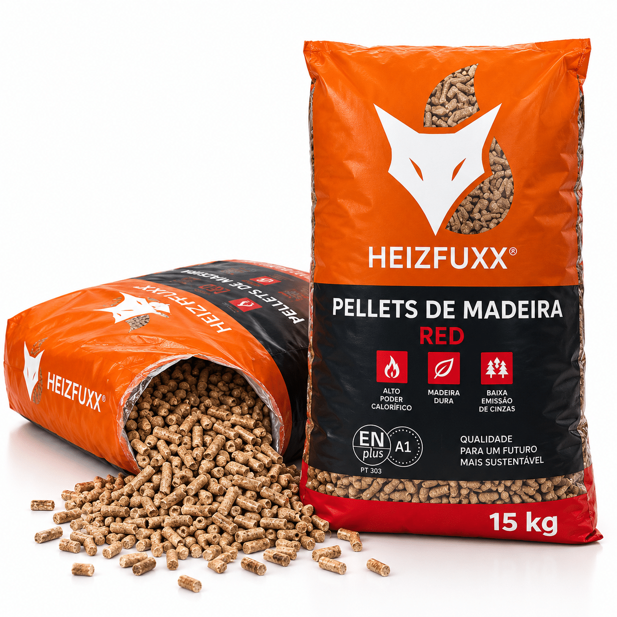 Heizfuxx Blue ENplus A1 pellets de madeira macia – 20 sacos de 15 kg – palete 300 kg