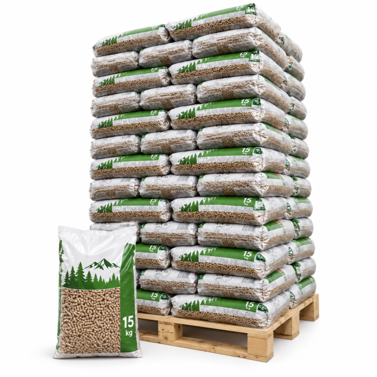 Pyrénées pellets de madeira – 65 sacos de 15 kg – palete 975 kg – 100 % madeira de coníferas – DINplus