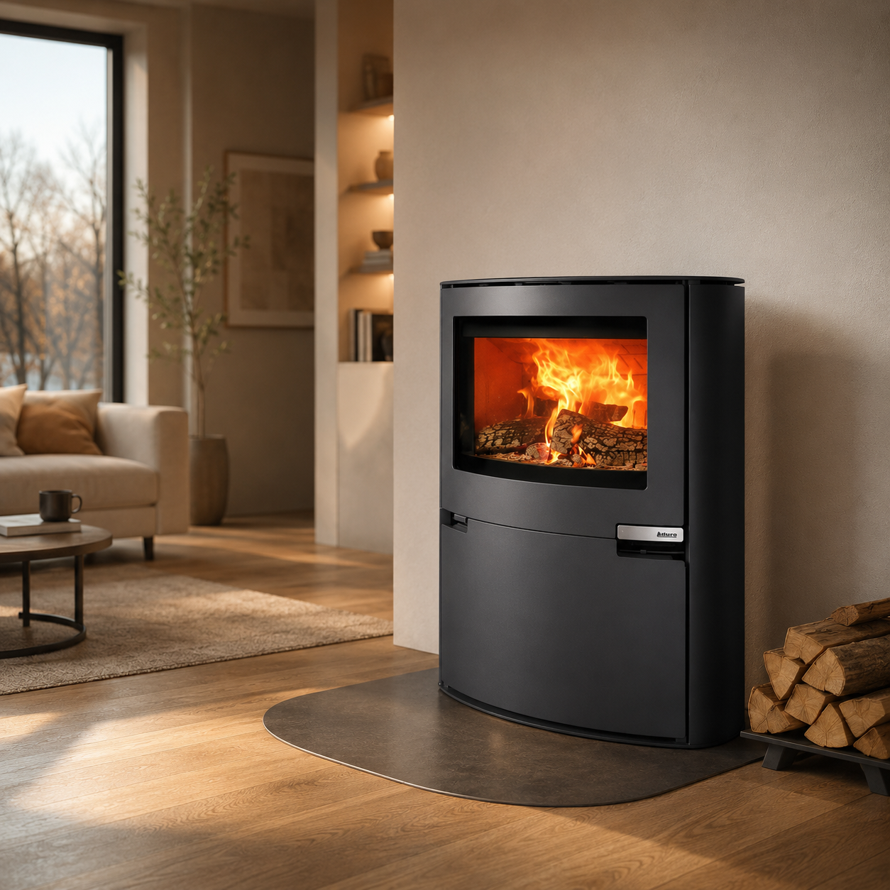 Aduro 15.2 salamandra a lenha em aço preta 6,5 kW com controlo automático