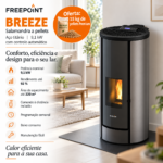 Freepoint Breeze salamandra a pellets em aço titânio 9,1 kW com controlo automático