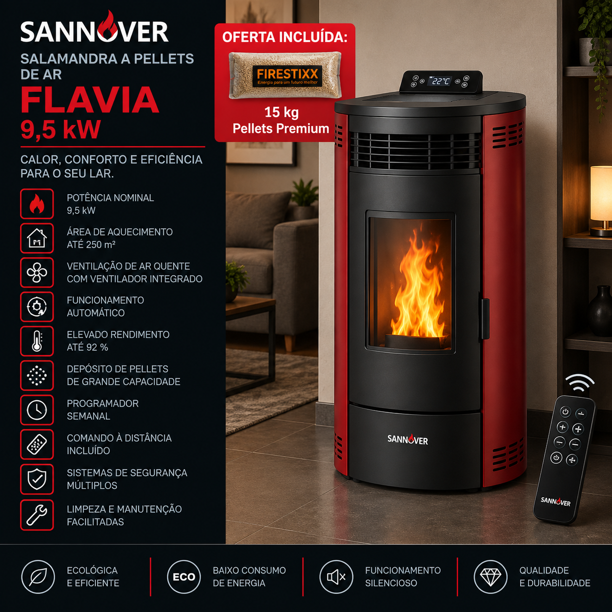 Sannover Salamandra a pellets de ar Flavia 9,5 kW Bordeaux