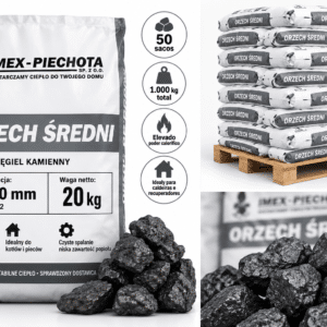 Carvão mineral 25–60 mm – 50 × 20 kg – tipo Noz 2