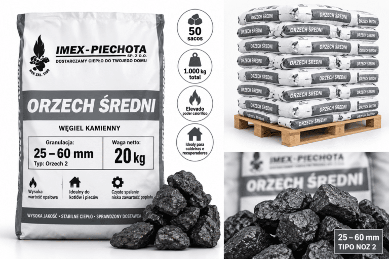 Carvão mineral 25–60 mm – 50 × 20 kg – tipo Noz 2