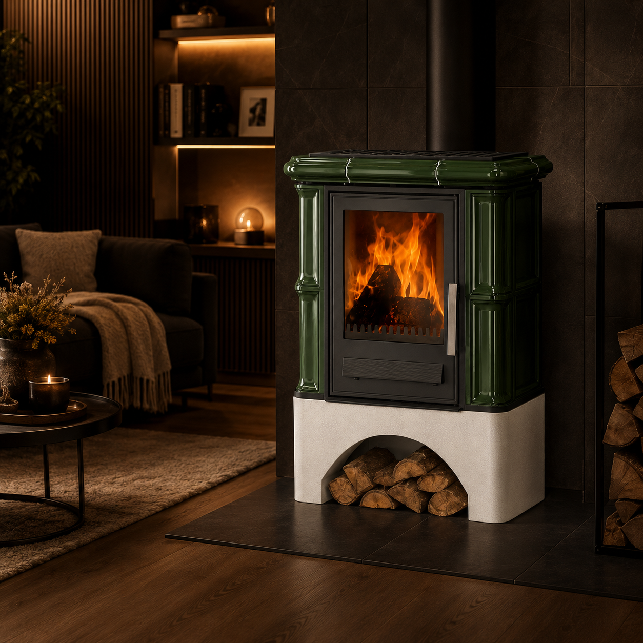 Justus Bavaria salamandra a lenha em cerâmica verde 7 kW
