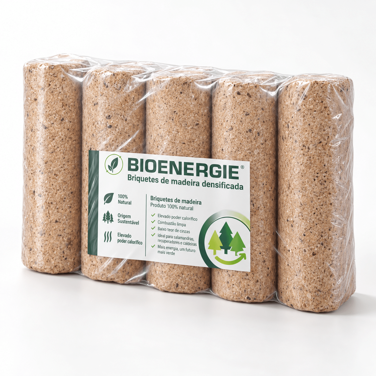 BIOENERGIE briquetes de madeira – palete 5 × 96 briquetes – elevado poder calorífico