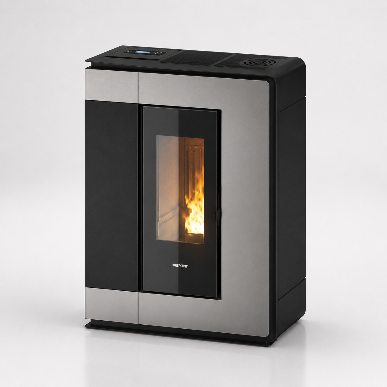 Freepoint Arco salamandra a pellets em aço cinzento-titânio 7 kW com controlo automático