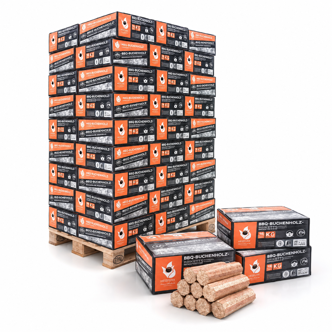 Heizfuxx BBQ briquetes de madeira de faia – 18 embalagens de 18 kg – palete 324 kg