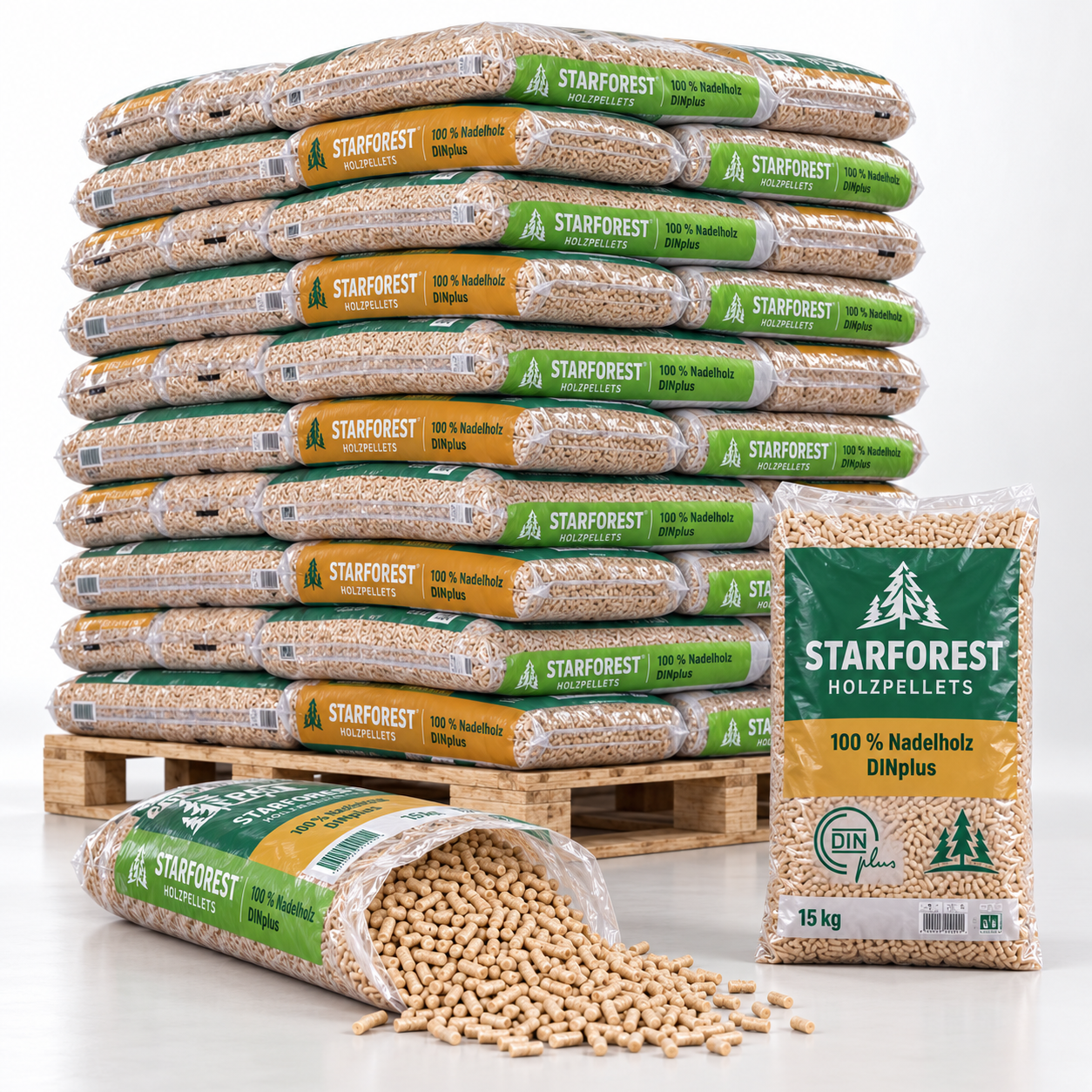 Starforest pellets de madeira – 70 sacos de 15 kg – palete 1.050 kg – 100 % madeira de coníferas – DINplus