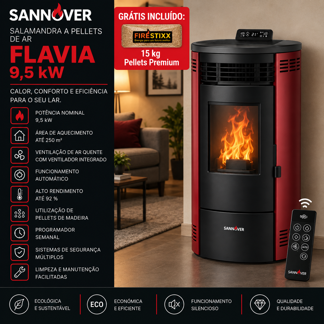 Sannover Salamandra a pellets de ar Flavia 9,5 kW Bordeaux