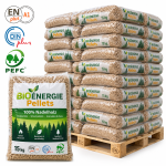 Bio Energie pellets de madeira – 66 sacos de 15 kg – palete 990 kg – 100 % madeira de coníferas – ENplus A1, DINplus & PEFC